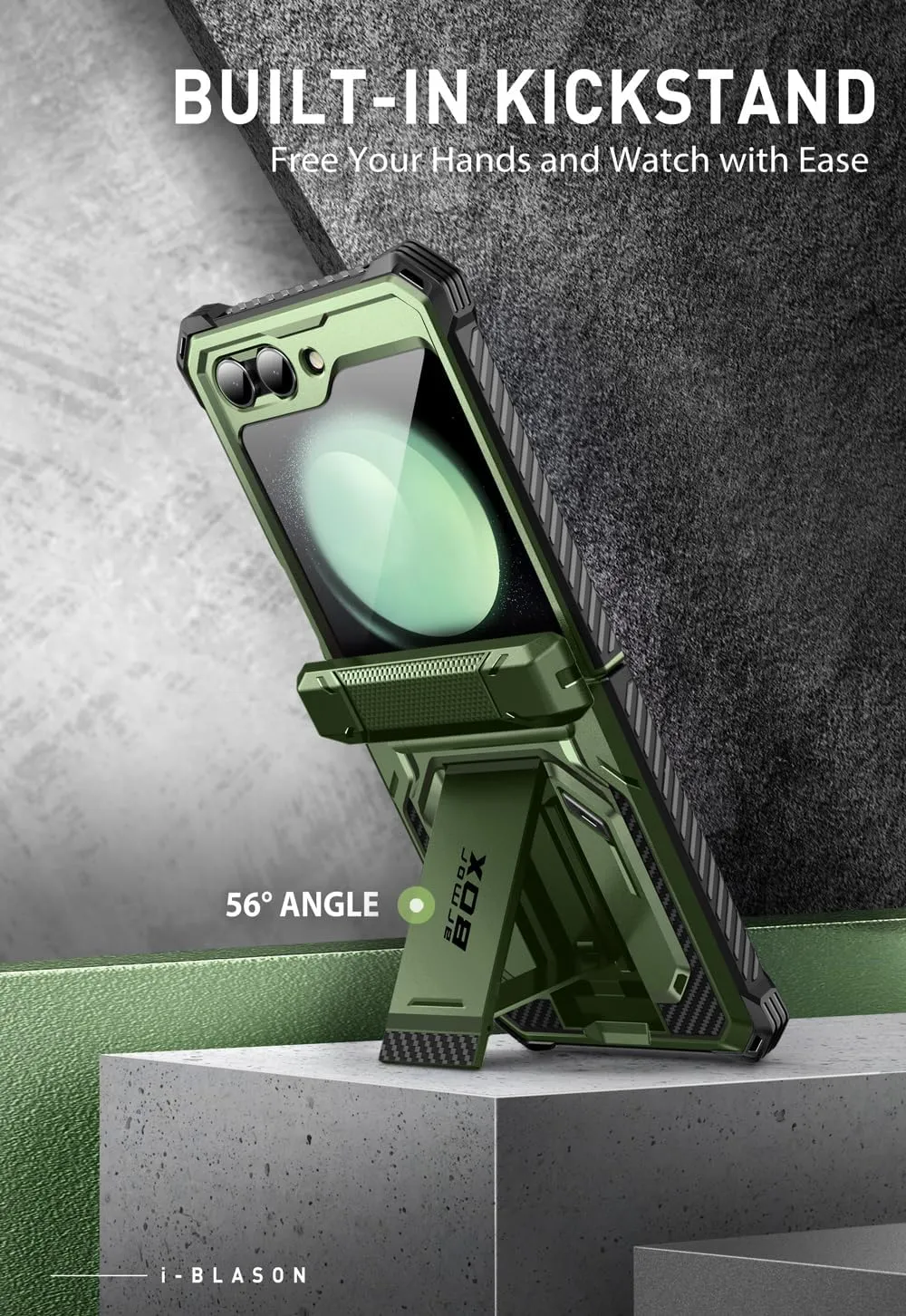 i-Blason for Samsung Galaxy Z Flip 5 Case with Stand, [Built-in Screen Protector] [Hinge Protection], Full-Body Protection Magnetic Phone Case for Galaxy Z Flip 5, Dark Green