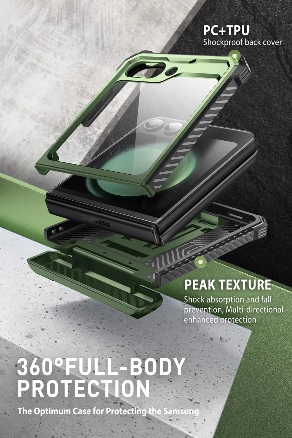 i-Blason for Samsung Galaxy Z Flip 5 Case with Stand, [Built-in Screen Protector] [Hinge Protection], Full-Body Protection Magnetic Phone Case for Galaxy Z Flip 5, Dark Green