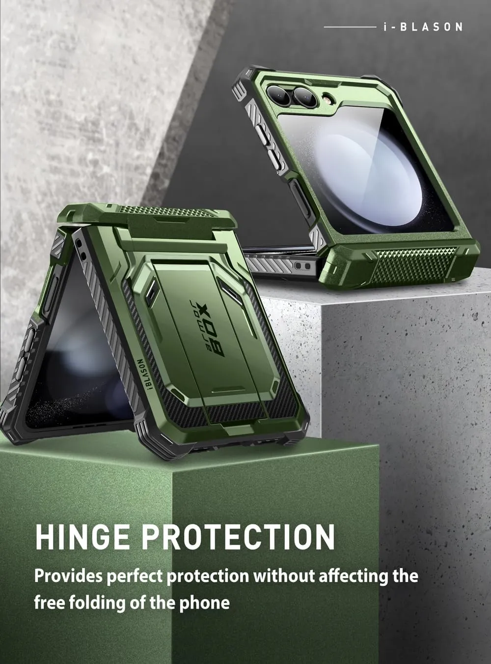 i-Blason for Samsung Galaxy Z Flip 5 Case with Stand, [Built-in Screen Protector] [Hinge Protection], Full-Body Protection Magnetic Phone Case for Galaxy Z Flip 5, Dark Green