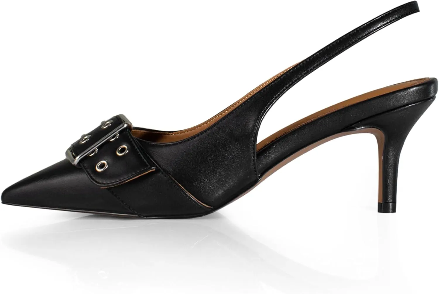 iadore Women Fashion Kitten Low Heel Pumps Sexy Pointed Toe Slingback Shoes Chic Eyelets Strappy Buckle Matte Heels Size 5-12 US