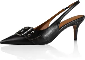 iadore Women Fashion Kitten Low Heel Pumps Sexy Pointed Toe Slingback Shoes Chic Eyelets Strappy Buckle Matte Heels Size 5-12 US