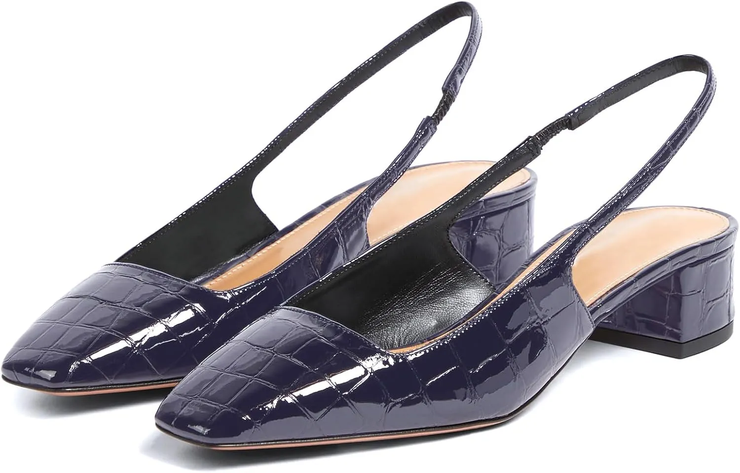 iadore Women Sexy Low Block Heel Shoes Fashion Patent Leather Crocodile Square Toe Slingback Summer Dress Pumps Size 5-12 US