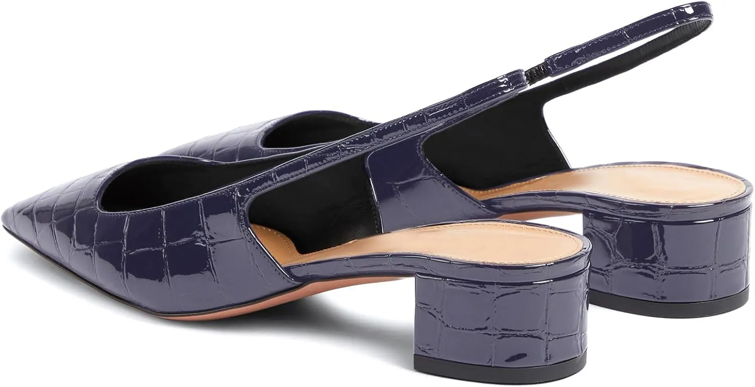 iadore Women Sexy Low Block Heel Shoes Fashion Patent Leather Crocodile Square Toe Slingback Summer Dress Pumps Size 5-12 US