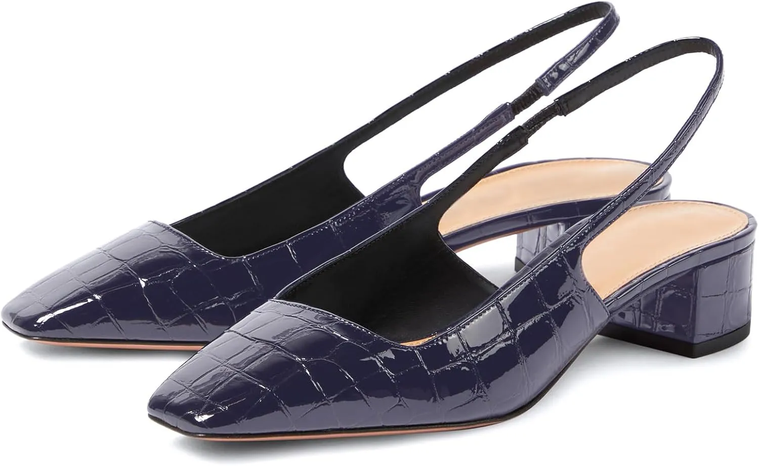 iadore Women Sexy Low Block Heel Shoes Fashion Patent Leather Crocodile Square Toe Slingback Summer Dress Pumps Size 5-12 US