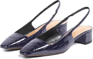 iadore Women Sexy Low Block Heel Shoes Fashion Patent Leather Crocodile Square Toe Slingback Summer Dress Pumps Size 5-12 US