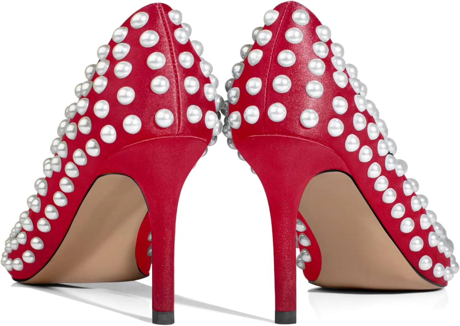 iadore Women Sexy Stiletto High Heel Pumps Chic Pearl Studded Slip-on Shoes Satin Pointed Toe Fashion Dress Pumps Size 5-12 US