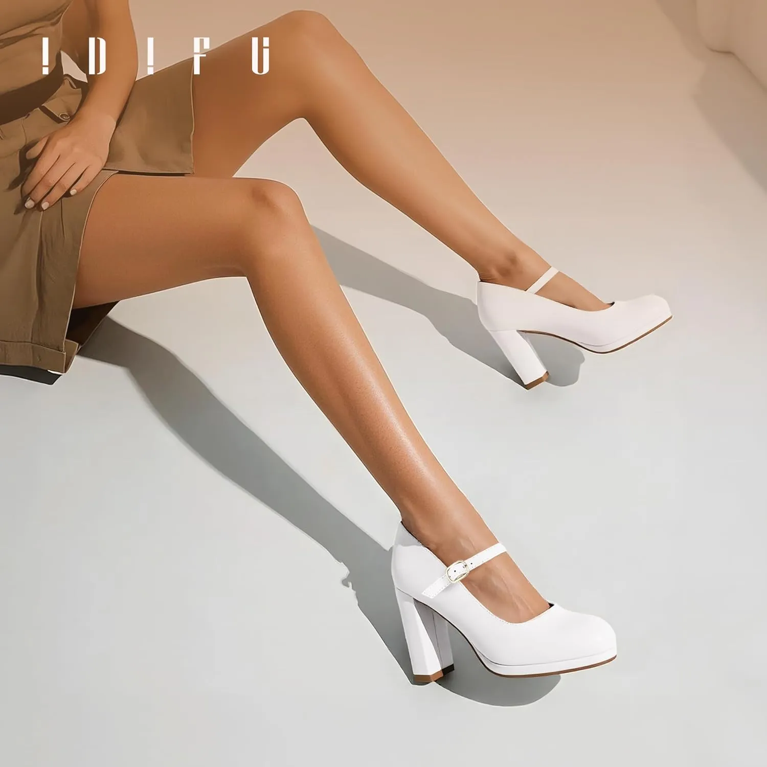 IDIFU IN4 Mary Jane Shoes Closed Toe Heels Platform High Chunky Block Heels Women's Pumps Comfortable Dress Shoes for Women Wedding Bridal Work Fashion Round Toe Pumps Shoes