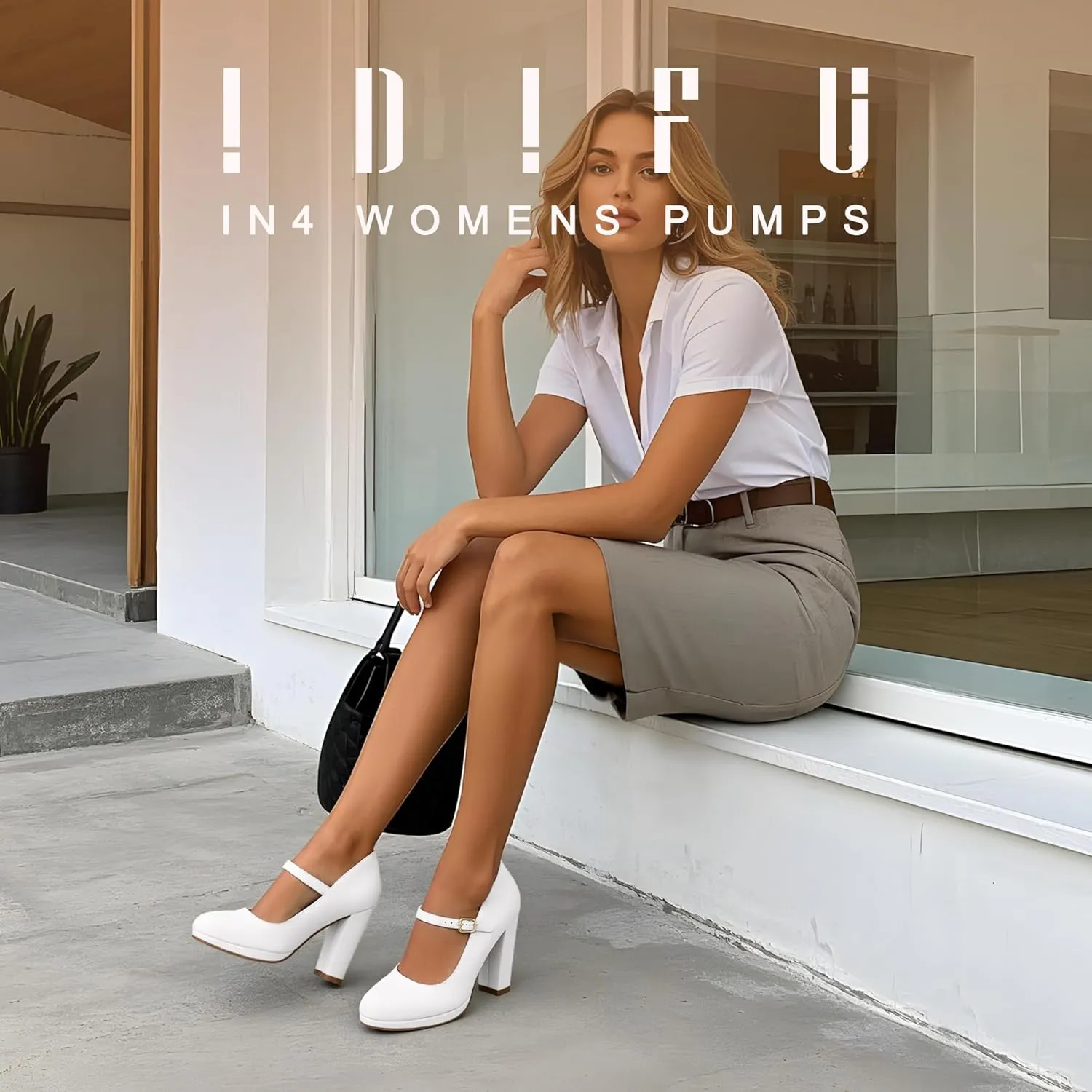 IDIFU IN4 Mary Jane Shoes Closed Toe Heels Platform High Chunky Block Heels Women's Pumps Comfortable Dress Shoes for Women Wedding Bridal Work Fashion Round Toe Pumps Shoes