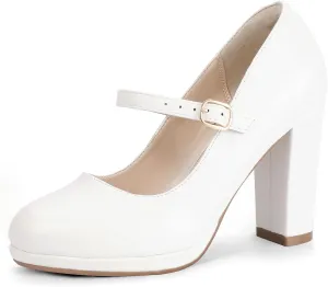 IDIFU IN4 Mary Jane Shoes Closed Toe Heels Platform High Chunky Block Heels Women's Pumps Comfortable Dress Shoes for Women Wedding Bridal Work Fashion Round Toe Pumps Shoes