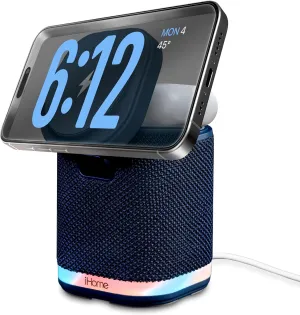 iHome Bluetooth Speaker with Wireless Charger, Charging Station with Color Changing Night Light - Blue (iPBT50L)