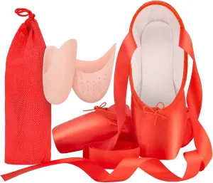 IJONDA Adult Ballet Pointe Shoes for Girls Women with Toe Pads and Mesh Bag