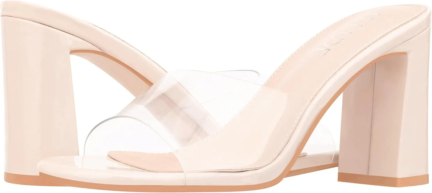ILLUDE Women’s Block Heel Single Strap Square Toe Heeled Sandal Slip On Mule - Demi - Demi