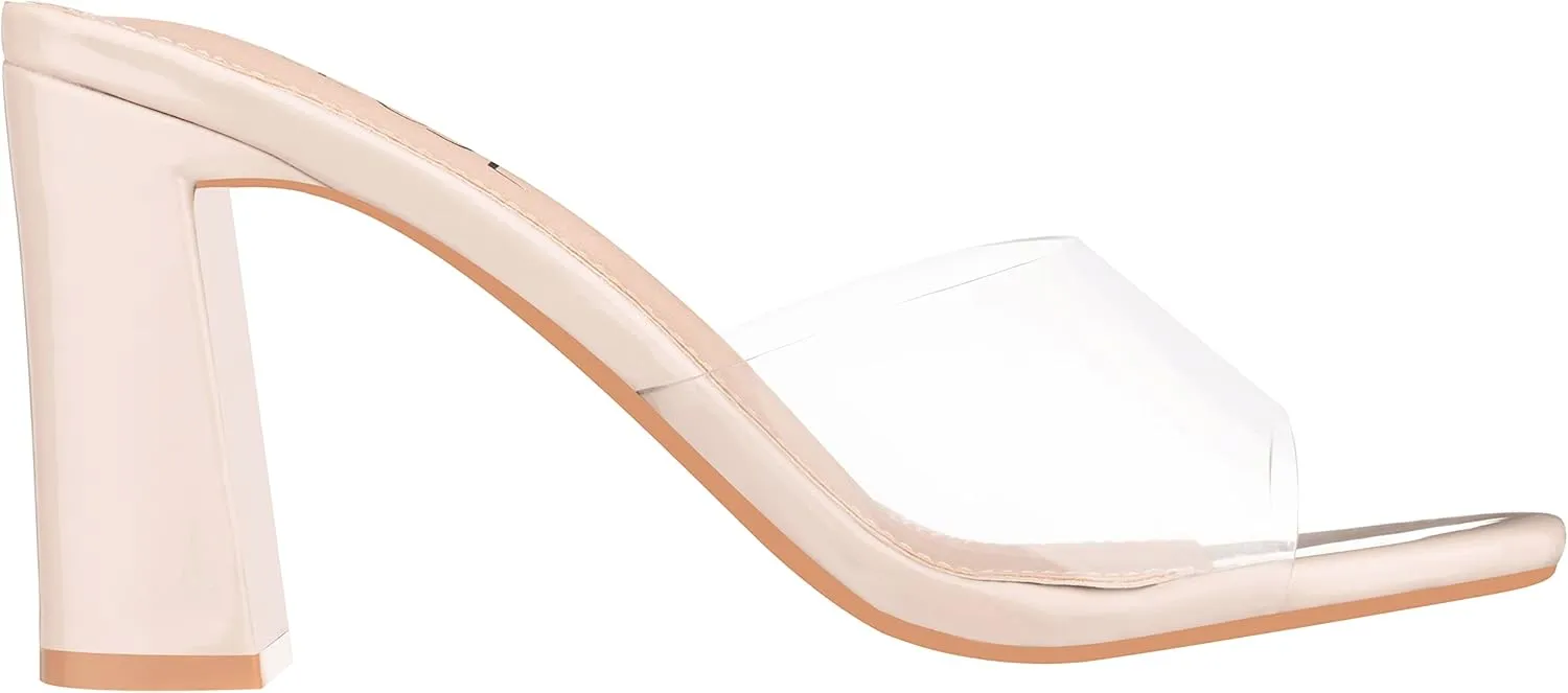 ILLUDE Women’s Block Heel Single Strap Square Toe Heeled Sandal Slip On Mule - Demi - Demi