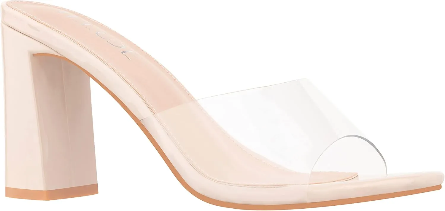 ILLUDE Women’s Block Heel Single Strap Square Toe Heeled Sandal Slip On Mule - Demi - Demi