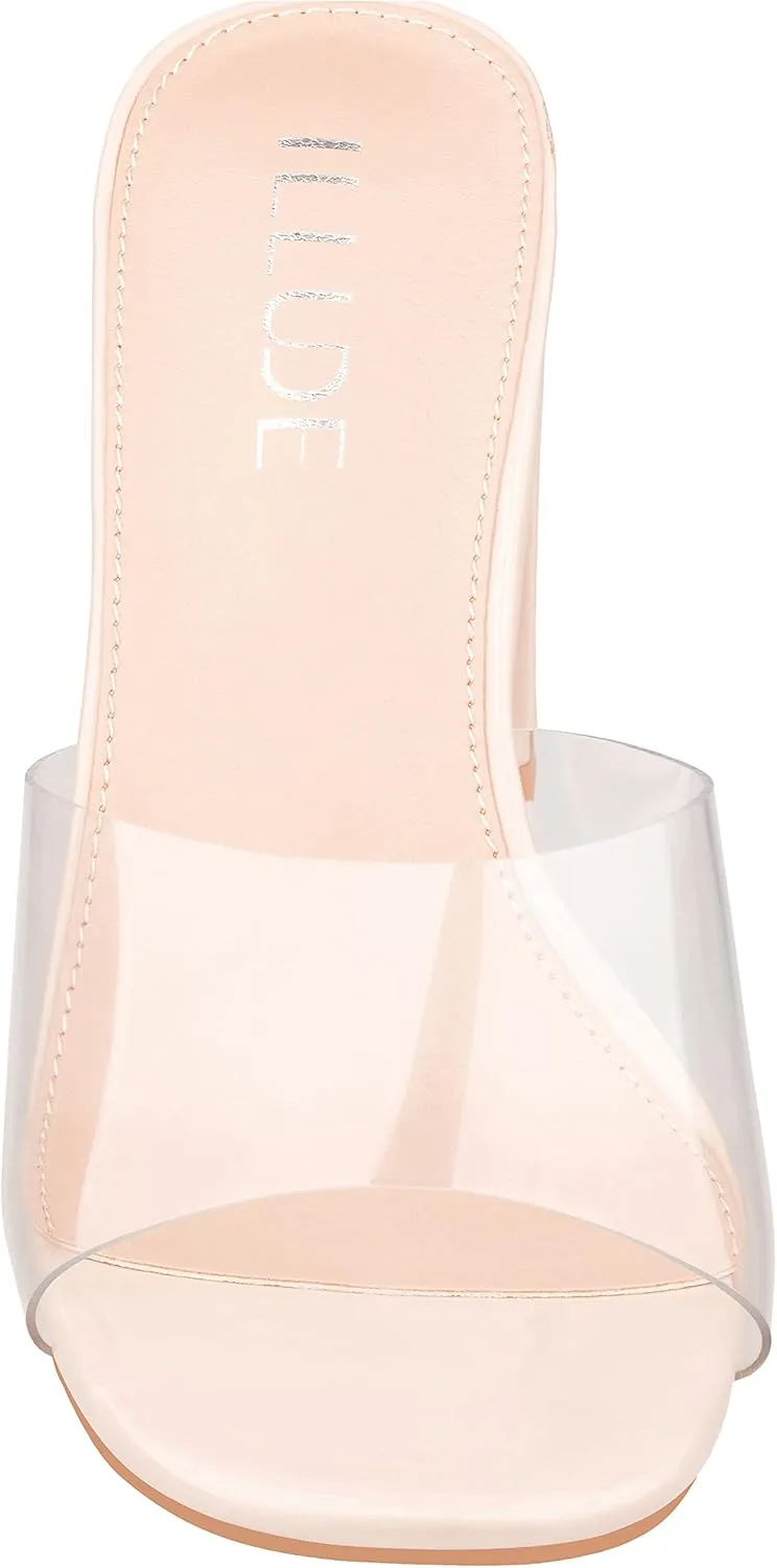 ILLUDE Women’s Block Heel Single Strap Square Toe Heeled Sandal Slip On Mule - Demi - Demi