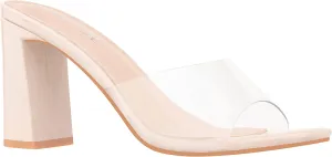 ILLUDE Women’s Block Heel Single Strap Square Toe Heeled Sandal Slip On Mule - Demi - Demi