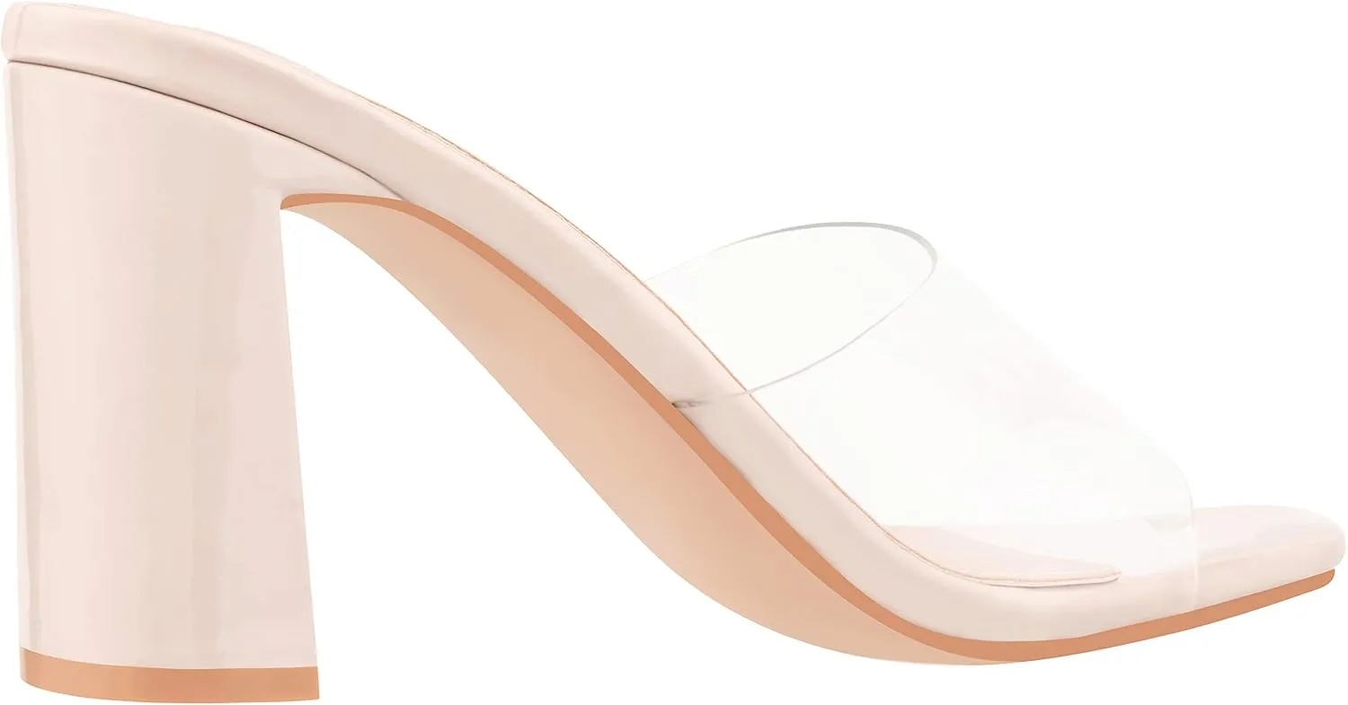 ILLUDE Women’s Block Heel Single Strap Square Toe Heeled Sandal Slip On Mule - Demi - Demi