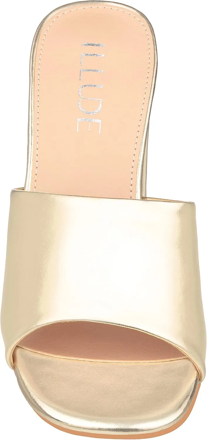 ILLUDE Women’s Block Heel Single Strap Square Toe Heeled Sandal Slip On Mule - Demi - Demi
