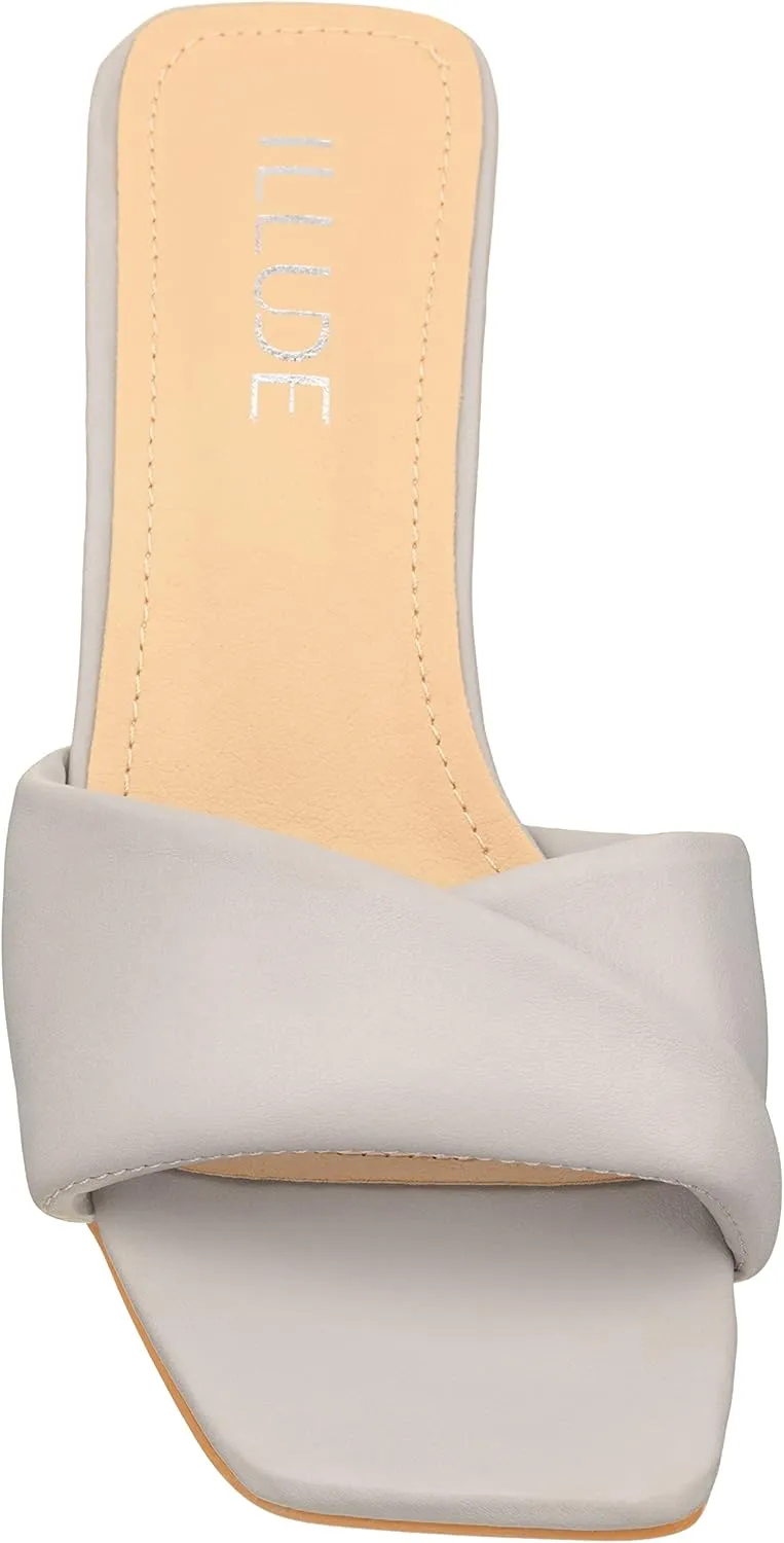 ILLUDE Women’s Low Heel Mules Open Square Toe Slip On Comfortable Cushion Heeled Sandals