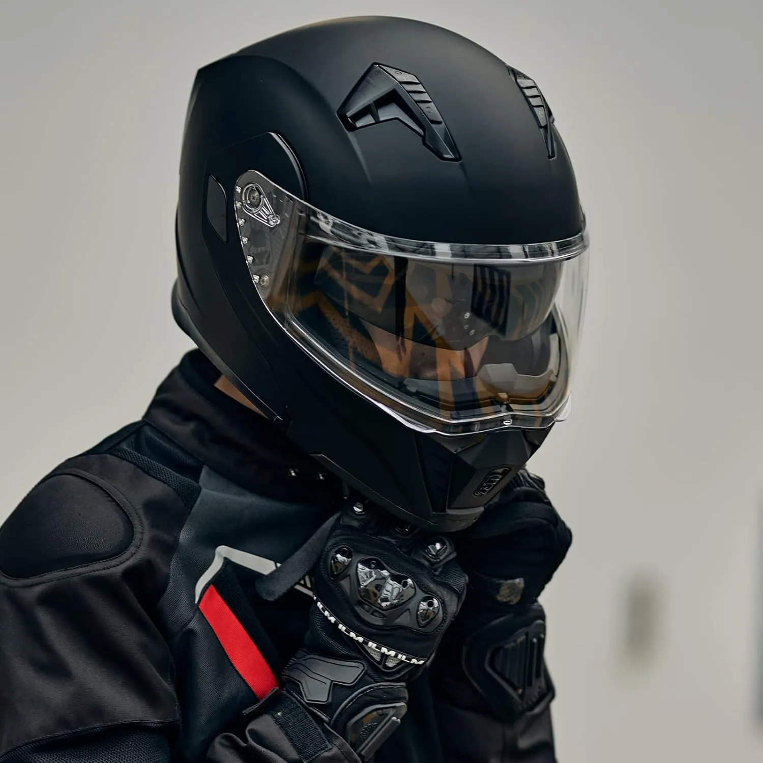 ILM Motorcycle Modular Full Face Helmet for Adult Flip up Dual Visor LED Tail Light Optional DOT