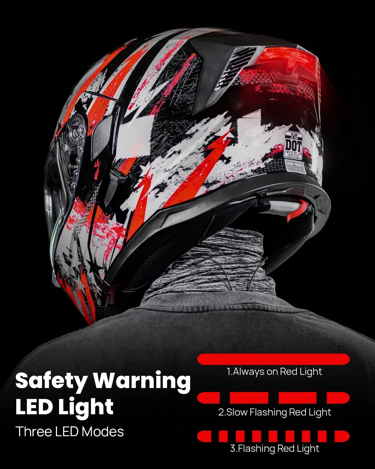 ILM Motorcycle Modular Full Face Helmet for Adult Flip up Dual Visor LED Tail Light Optional DOT