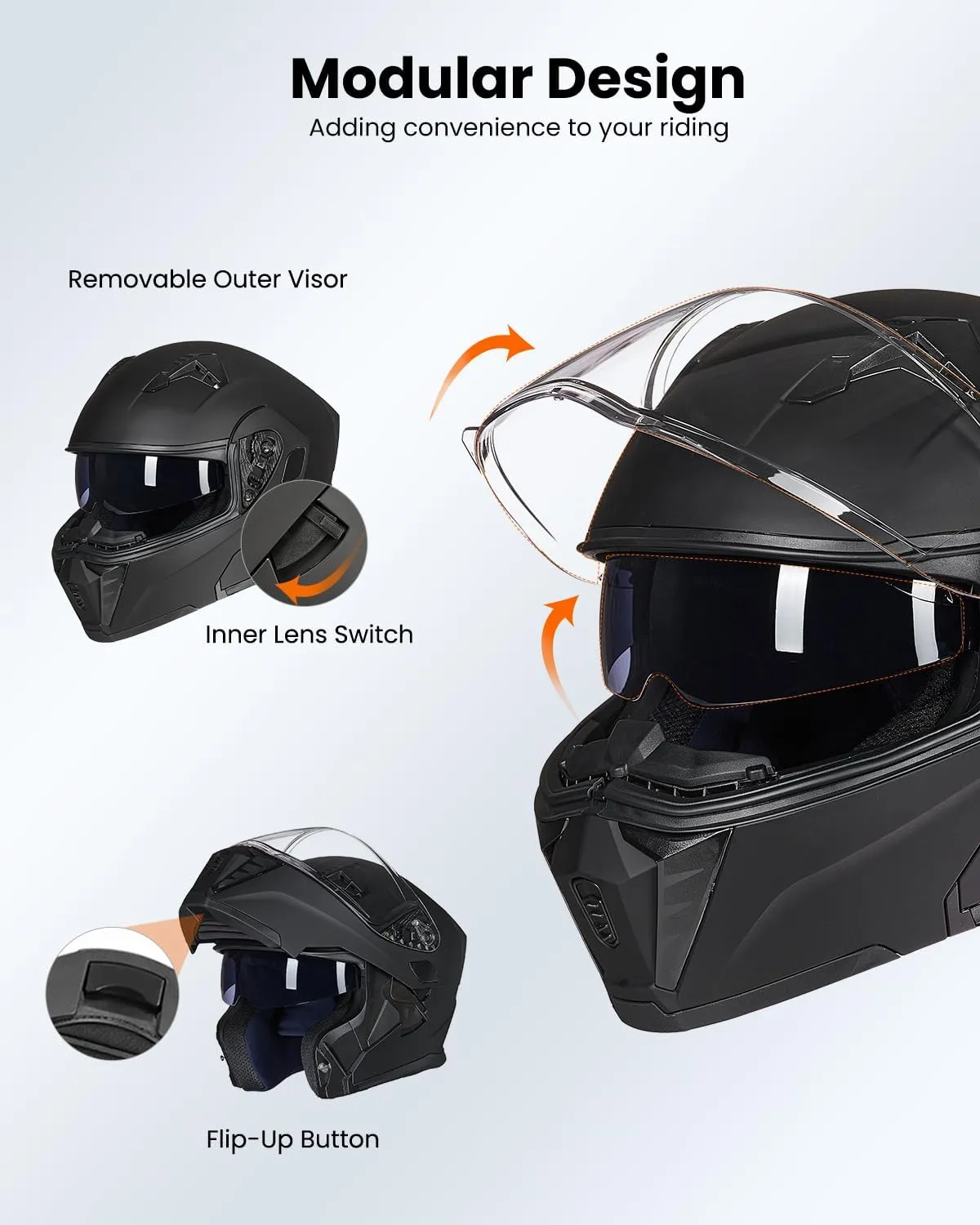 ILM Motorcycle Modular Full Face Helmet for Adult Flip up Dual Visor LED Tail Light Optional DOT