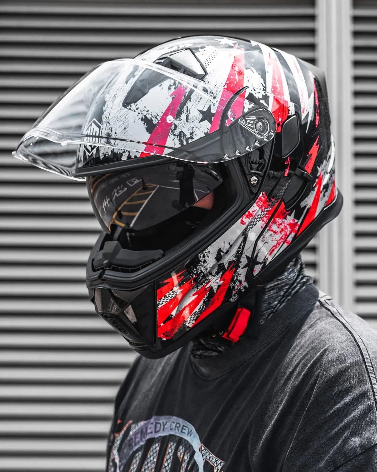 ILM Motorcycle Modular Full Face Helmet for Adult Flip up Dual Visor LED Tail Light Optional DOT