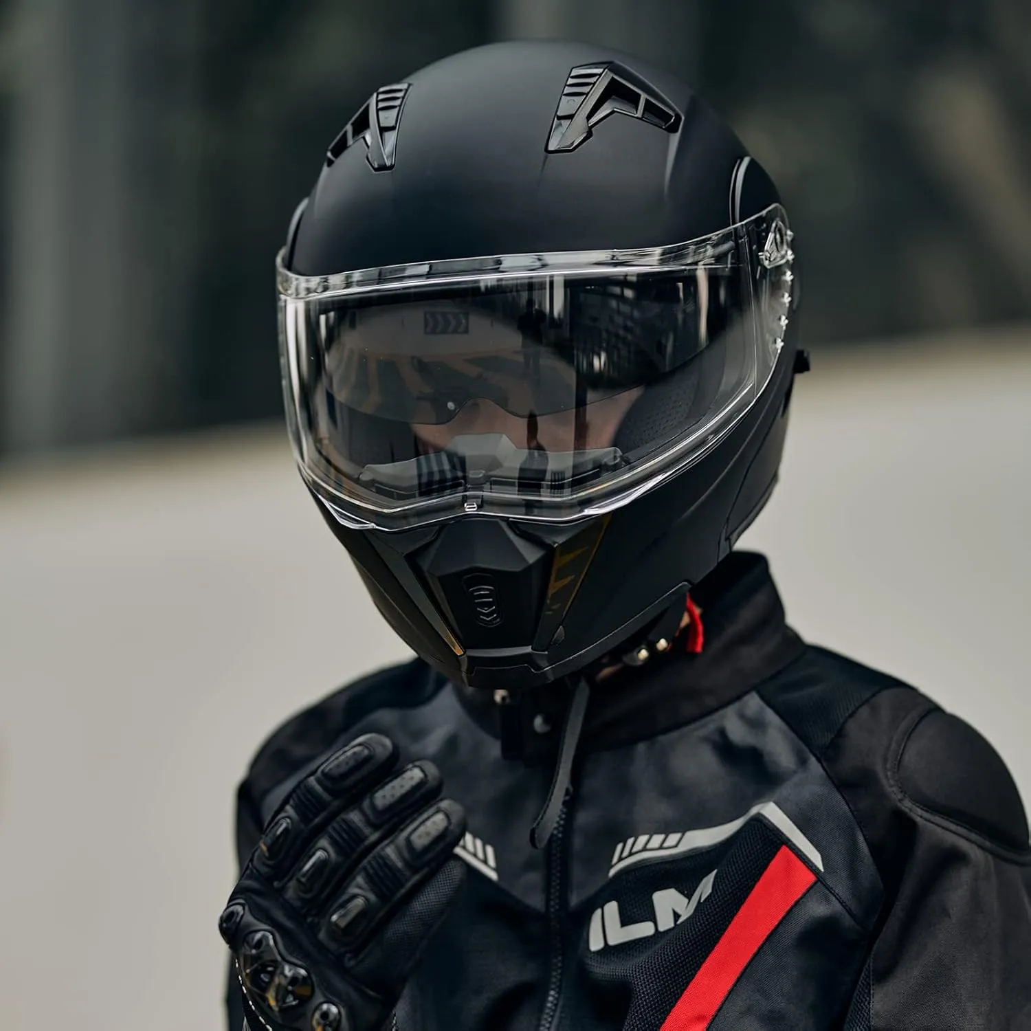 ILM Motorcycle Modular Full Face Helmet for Adult Flip up Dual Visor LED Tail Light Optional DOT