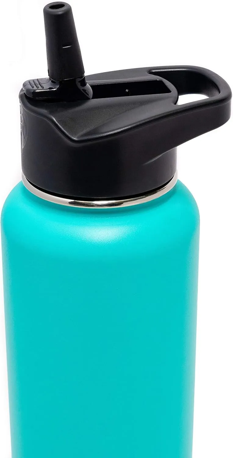 Insulated Wide Mouth Straw Lid Cap with Tritan Straw and Straw Cleaning Brush for Hydro Flask (Black, 40oz)