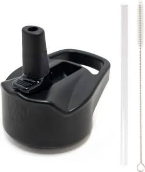 Insulated Wide Mouth Straw Lid Cap with Tritan Straw and Straw Cleaning Brush for Hydro Flask (Black, 40oz)