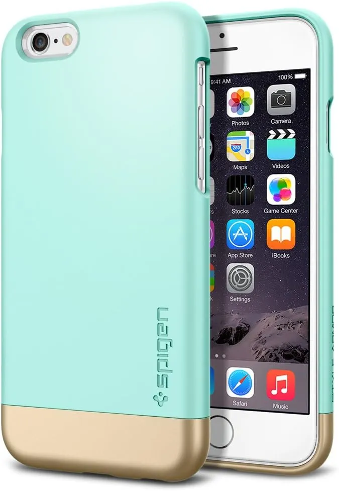 iPhone 6 Case, Spigen [Safe Slide] Stylish Color [Style Armor] [Mint] SOFT-Interior Scratch Protection with Dual Layer Trendy Hard Case for iPhone 6 / 6s - Mint (SGP11046)