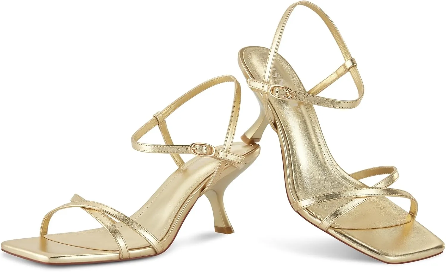 ISNOM Strappy Heels for Women Kitten Heel Sandals Square Open Toe Heeled Sandals with Adjustable Ankle Strap Comfortable Mid Heels for Prom, Party, Daily Wear