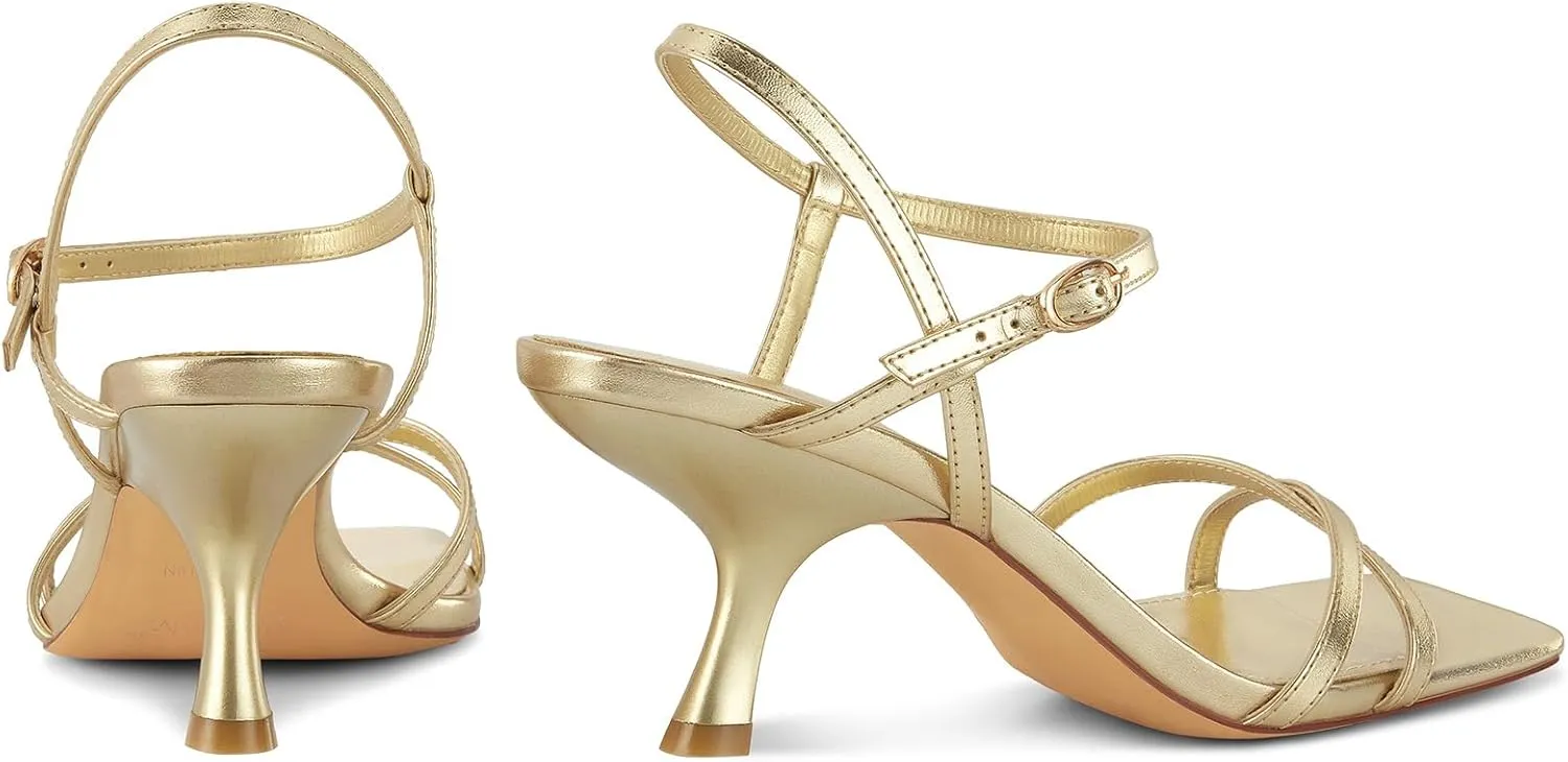 ISNOM Strappy Heels for Women Kitten Heel Sandals Square Open Toe Heeled Sandals with Adjustable Ankle Strap Comfortable Mid Heels for Prom, Party, Daily Wear