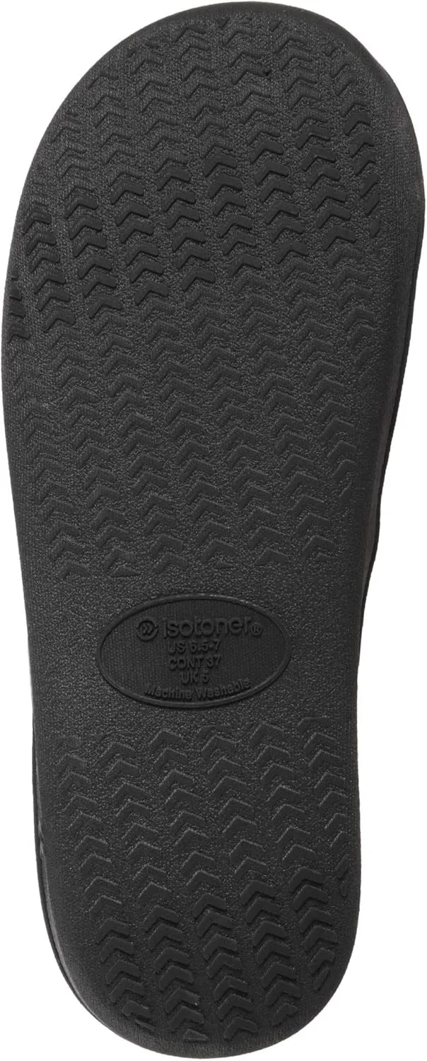 isotoner Women's Soft Microterry Wider Width Slide Slippers, with Satin Trim and Comfort Footbed