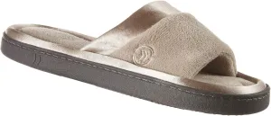 isotoner Women's Soft Microterry Wider Width Slide Slippers, with Satin Trim and Comfort Footbed