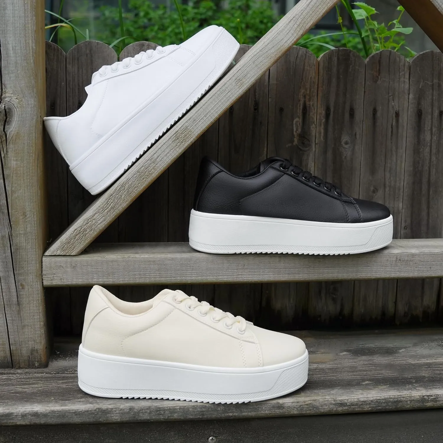 JABASIC Women Fashion Sneakers Low-top Lace-Up Stylish Walking Shoes Comfort Platform Sneakers