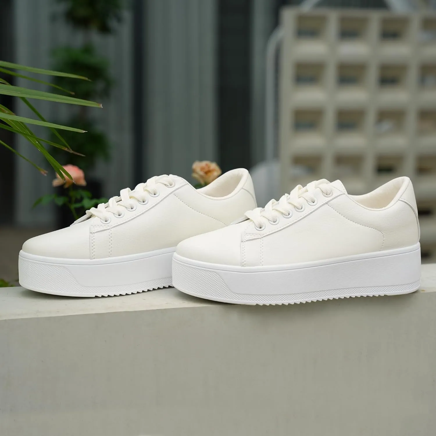 JABASIC Women Fashion Sneakers Low-top Lace-Up Stylish Walking Shoes Comfort Platform Sneakers