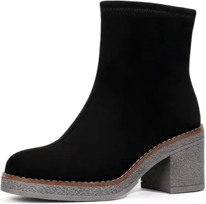 JABASIC Womens Water-resistant Ankle Boots Low Heel Chunky Heel Booties Side Zipper Dress Boots