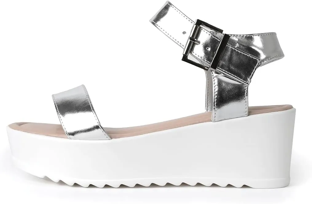 J.Adams Surf Platform Sandals – Women's Open Toe Chunky Low Mid Heel Wide Summer Block Flatform Espadrille Wedge – Comfortable Casual Walking Vegan Jelly Flat Shoes with Adjustable Ankle Strap and Lug Sole