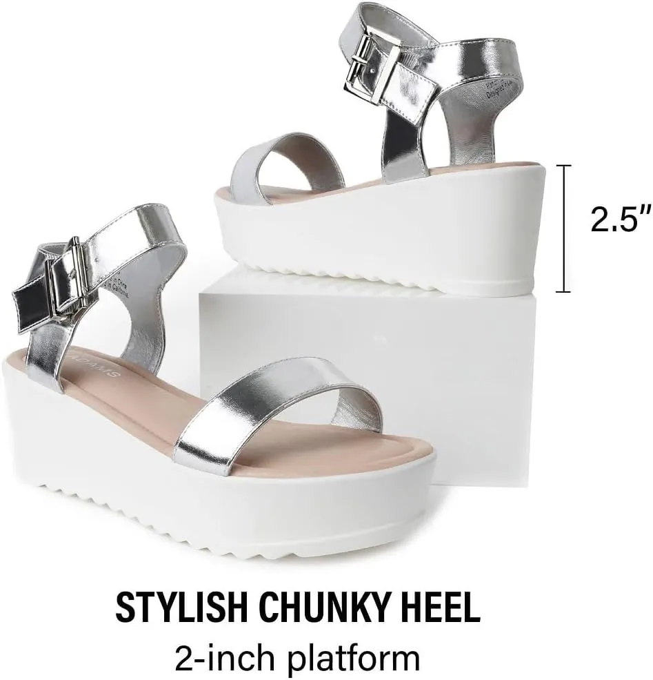 J.Adams Surf Platform Sandals – Women's Open Toe Chunky Low Mid Heel Wide Summer Block Flatform Espadrille Wedge – Comfortable Casual Walking Vegan Jelly Flat Shoes with Adjustable Ankle Strap and Lug Sole