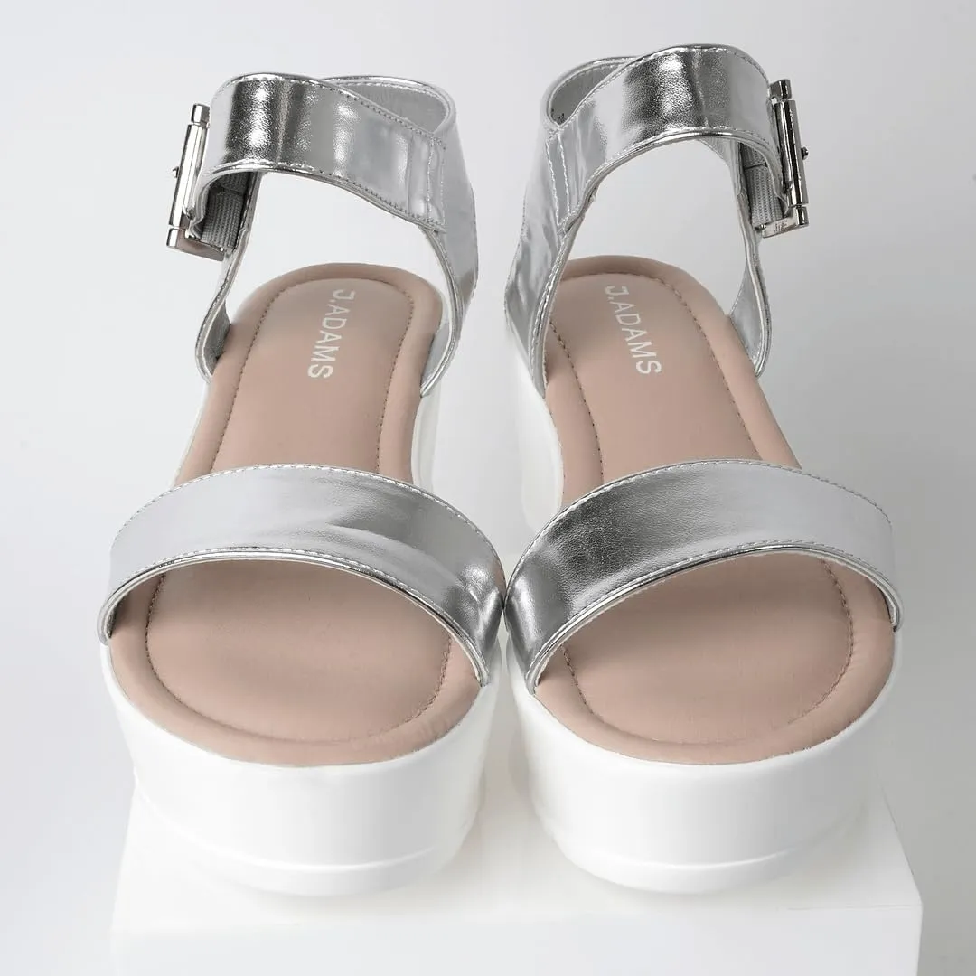 J.Adams Surf Platform Sandals – Women's Open Toe Chunky Low Mid Heel Wide Summer Block Flatform Espadrille Wedge – Comfortable Casual Walking Vegan Jelly Flat Shoes with Adjustable Ankle Strap and Lug Sole