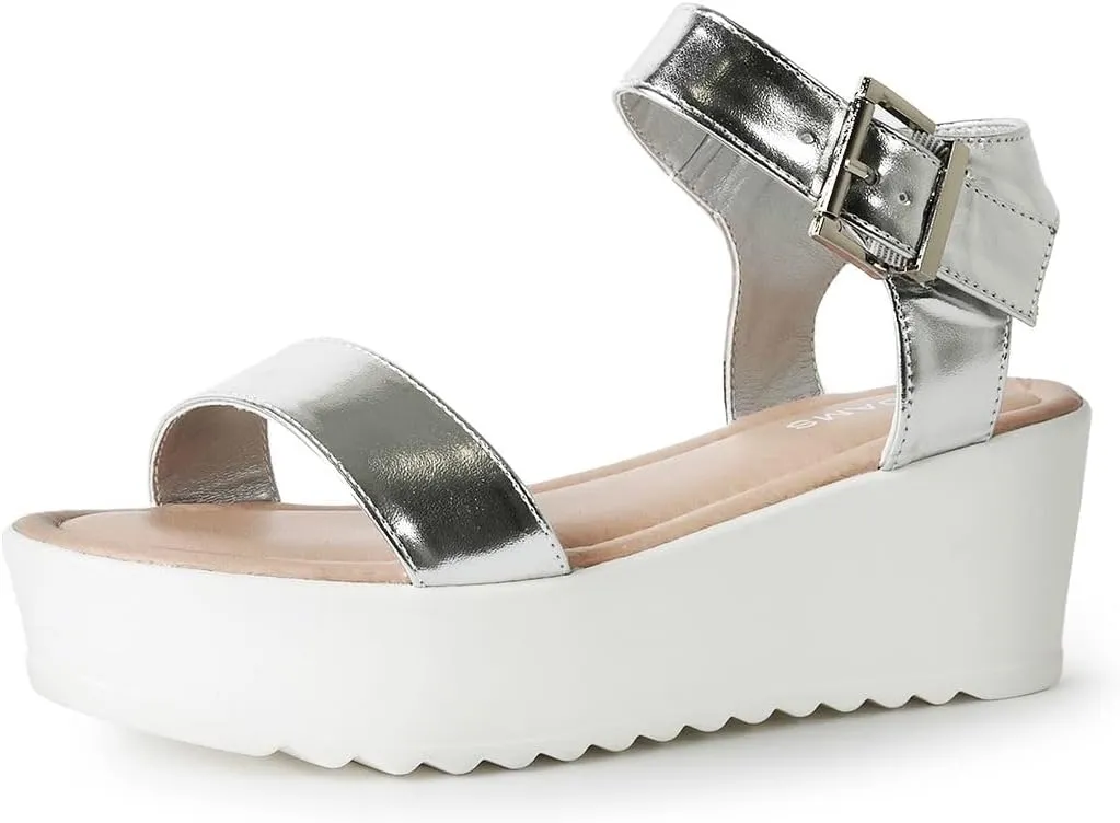 J.Adams Surf Platform Sandals – Women's Open Toe Chunky Low Mid Heel Wide Summer Block Flatform Espadrille Wedge – Comfortable Casual Walking Vegan Jelly Flat Shoes with Adjustable Ankle Strap and Lug Sole