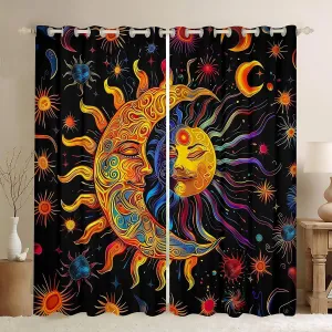 jejeloiu Boys Girls Boho Exotic Window Drapes Sun and Moon Window Curtains Kids Bohemian 30%-50% Blackout Shades for Galaxy Teens Bedroom Decor (2 Panels, 42 x 90 Inch)