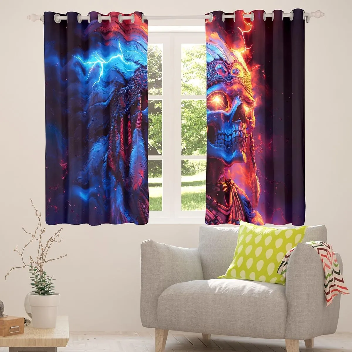 jejeloiu Boys Girls Skull Decor Window Drapes Boho Exotic 30%-50% Blackout Shades Bohemian Window Curtains Kids Bones Teens Bedroom Decor (2 Panels, 42 x 90 Inch)