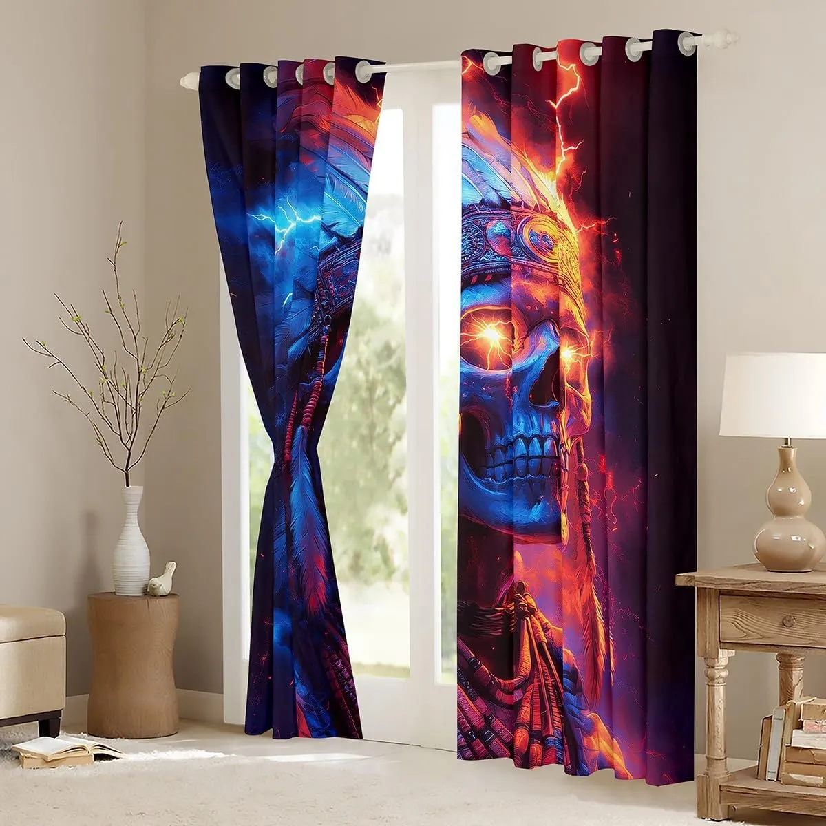 jejeloiu Boys Girls Skull Decor Window Drapes Boho Exotic 30%-50% Blackout Shades Bohemian Window Curtains Kids Bones Teens Bedroom Decor (2 Panels, 42 x 90 Inch)