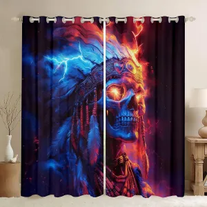 jejeloiu Boys Girls Skull Decor Window Drapes Boho Exotic 30%-50% Blackout Shades Bohemian Window Curtains Kids Bones Teens Bedroom Decor (2 Panels, 42 x 90 Inch)