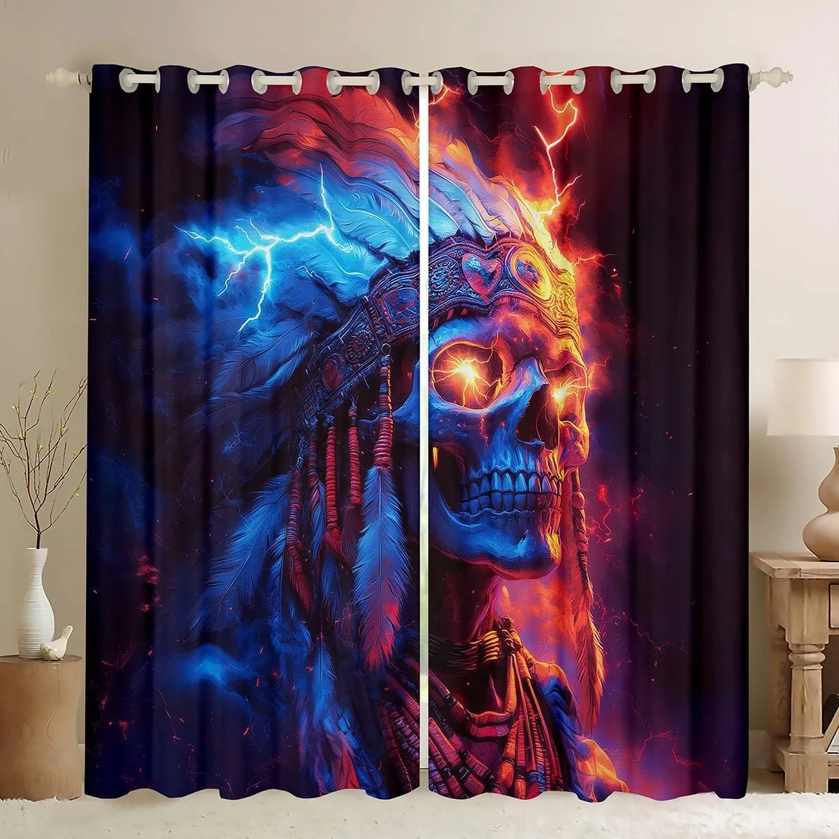 jejeloiu Boys Girls Skull Decor Window Drapes Boho Exotic 30%-50% Blackout Shades Bohemian Window Curtains Kids Bones Teens Bedroom Decor (2 Panels, 42 x 90 Inch)