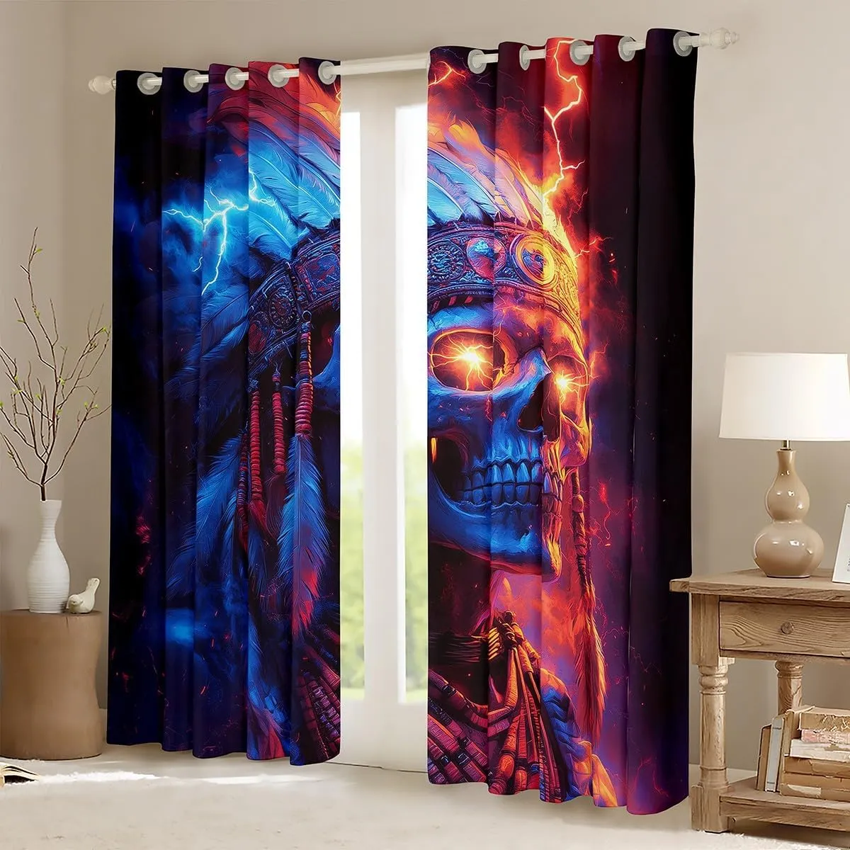 jejeloiu Boys Girls Skull Decor Window Drapes Boho Exotic 30%-50% Blackout Shades Bohemian Window Curtains Kids Bones Teens Bedroom Decor (2 Panels, 42 x 90 Inch)
