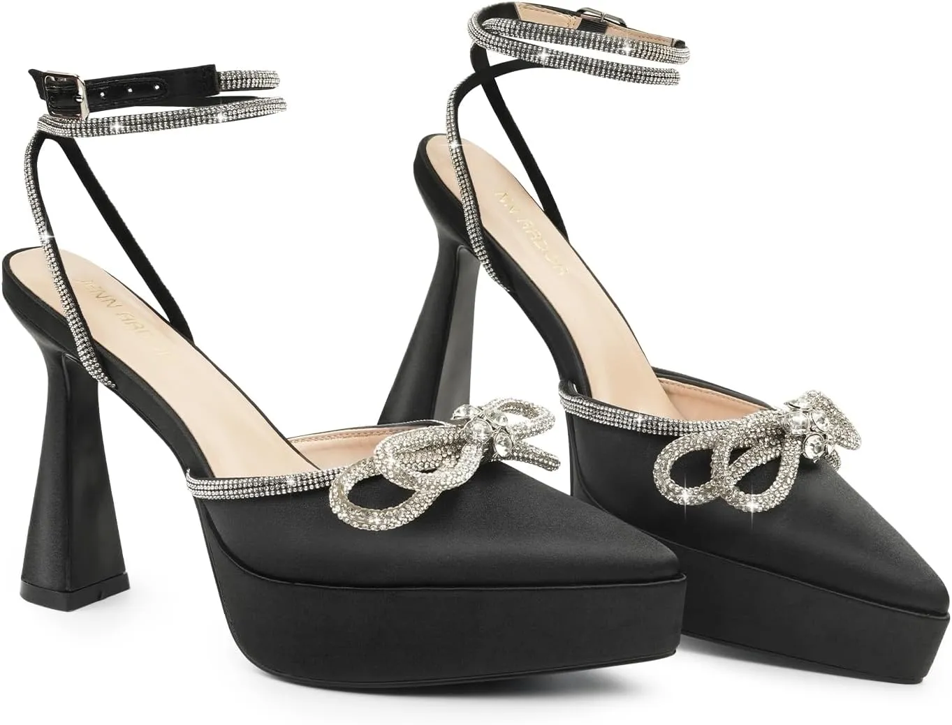 JENN ARDOR Women's Platform Heels Ankle Strap Pumps High Heeled Pointed Toe Stiletto High Heel Sandals Rhinestones Bow Knot Party Prom Dress Pumps Shoes for Women