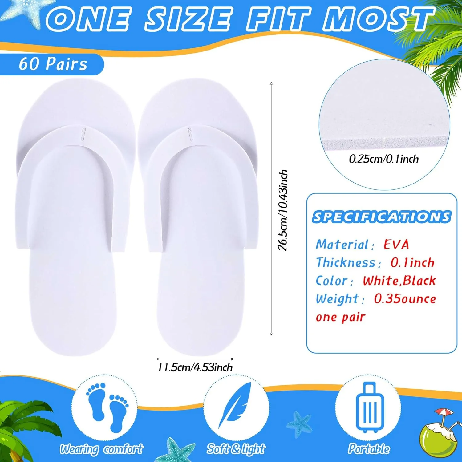 JenPen 60 Pairs Disposable Pedicure Slippers Foam Flip Flops Disposable Flip Flops Multi Color Foldable Pedicure Slippers for Guests Salon Spa Hotel Women